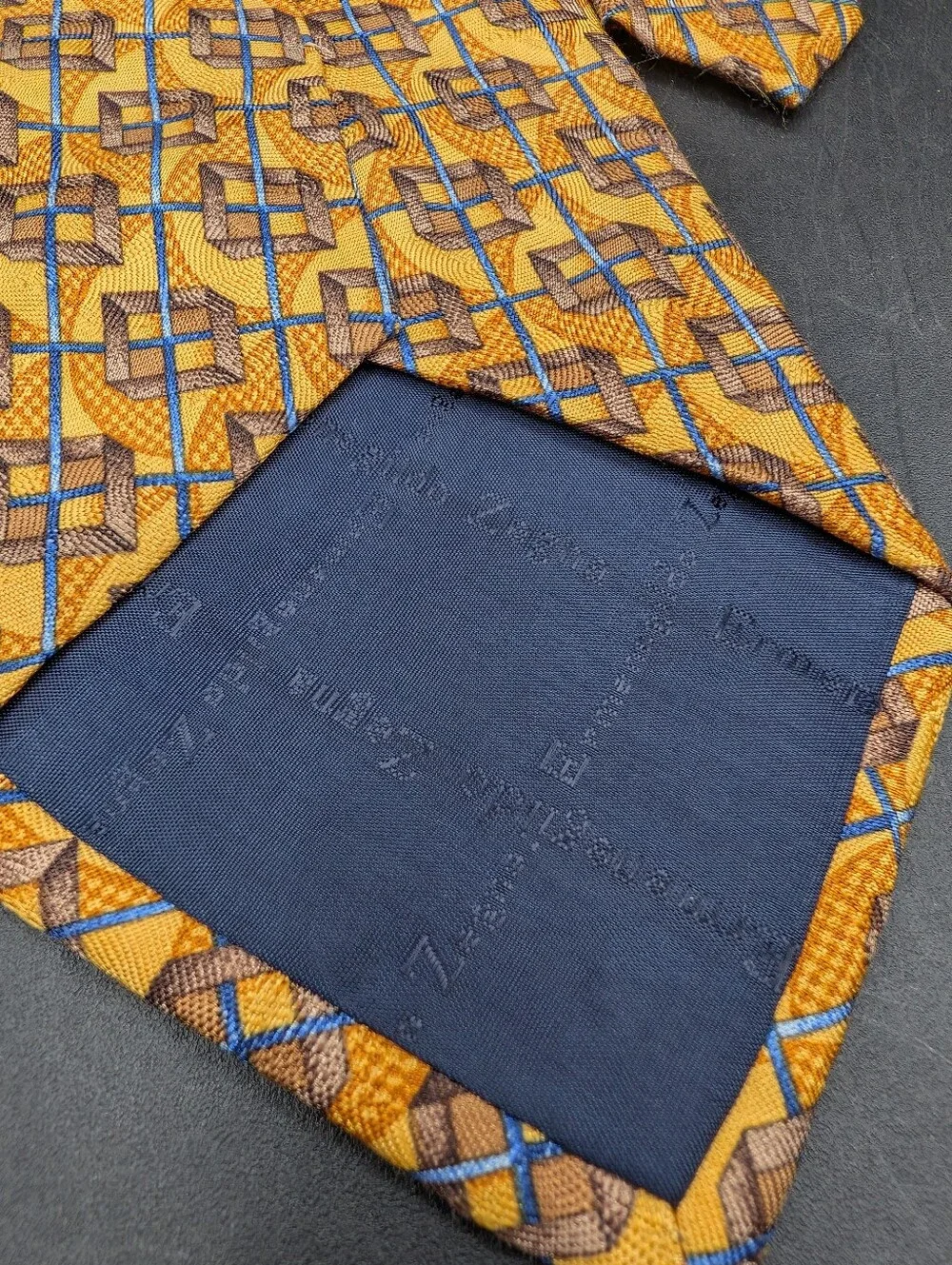 Ermenegildo Zegna 100% Silk Neck Tie, Golden Geometric Design